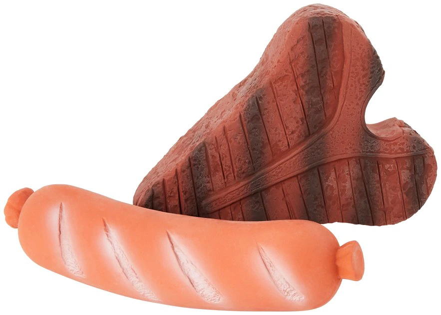Frisco T-Bone Steak & Sausage Latex Dog Toy, 2-pack 3 Frisco T-Bone Steak & Sausage Latex Dog Toy, 2-pack