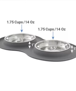 Frisco Double Stainless Steel Dog & Cat Bowl with Silicone Mat, Light Gray, 1.75 Cups -PetNest Shop 215986 PT1. SY630 V1600374839
