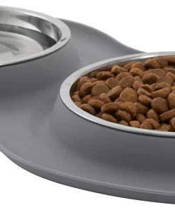 Frisco Double Stainless Steel Dog & Cat Bowl with Silicone Mat, Light Gray, 1.75 Cups -PetNest Shop 215986 PT2. SY630 V1591020064