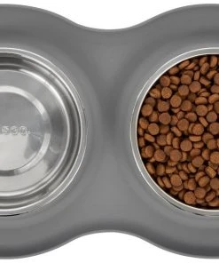 Frisco Double Stainless Steel Dog & Cat Bowl with Silicone Mat, Light Gray, 1.75 Cups -PetNest Shop 215986 PT4. SY630 V1591020068
