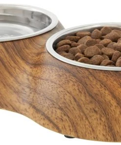 Frisco Double Stainless Steel Bowl, Wood Design, 0.75 Cup -PetNest Shop 216068 PT2. SY630 V1591021015