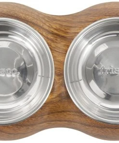 Frisco Double Stainless Steel Bowl, Wood Design, 0.75 Cup -PetNest Shop 216068 PT3. SY630 V1591021035