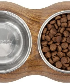 Frisco Double Stainless Steel Bowl, Wood Design, 0.75 Cup -PetNest Shop 216068 PT4. SY630 V1591021017