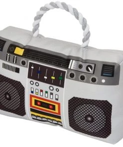 Frisco Retro Boombox Plush with Rope Squeaky Dog Toy