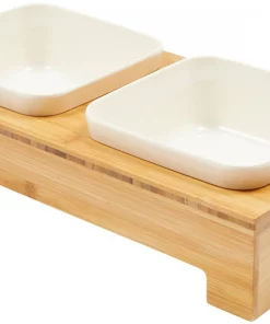 Frisco Square Melamine Dog & Cat Bowl Set with Bamboo Stand