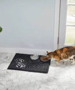 Frisco Microfiber Chenille Paw Print Dog & Cat Mat, Dark Gray -PetNest Shop 235893 PT4. SY630 V1606833755