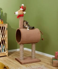 Frisco Holiday 52.3-in Reindeer Cat Scratching Post & Tunnel