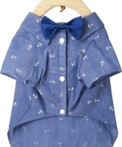 Frisco Anchor Print Chambray Dog & Cat Button Up Shirt