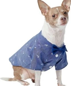Frisco Anchor Print Chambray Dog & Cat Button Up Shirt -PetNest Shop 249104 PT2. SY630 V1624610257