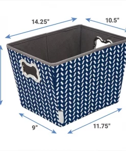Frisco Rectangle Collapsible Pet Toy Storage Bin, Navy Herringbone -PetNest Shop 250574 PT2. SY630 V1613772984