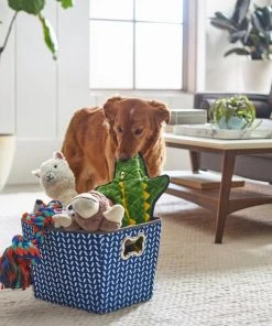 Frisco Rectangle Collapsible Pet Toy Storage Bin, Navy Herringbone -PetNest Shop 250574 PT3. SY630 V1615572218