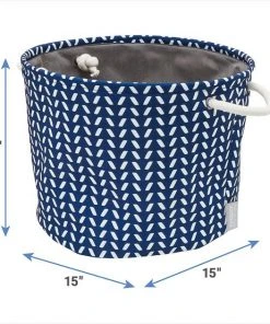 Frisco Round Collapsible Pet Toy Storage Bin, Navy Herringbone -PetNest Shop 250583 PT2. SY630 V1613773007