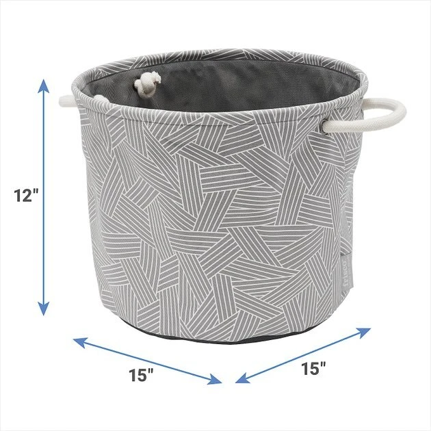 Frisco Round Collapsible Pet Toy Storage Bin, Gray Basket Weave 5 Frisco Round Collapsible Pet Toy Storage Bin, Gray Basket Weave - Image 3