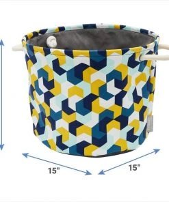 Frisco Round Collapsible Pet Toy Storage Bin, Yellow Geometric -PetNest Shop 250587 PT2. SY630 V1613774811