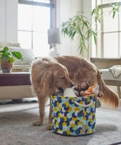 Frisco Round Collapsible Pet Toy Storage Bin, Yellow Geometric -PetNest Shop 250587 PT3. SY630 V1615572147