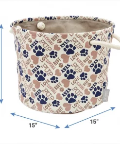 Frisco Round Collapsible Pet Toy Storage Bin, Tan Novelty Paws -PetNest Shop 250589 PT2. SY630 V1613772684