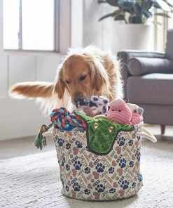 Frisco Round Collapsible Pet Toy Storage Bin, Tan Novelty Paws -PetNest Shop 250589 PT3. SY630 V1615579890