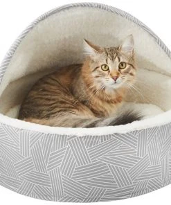 Frisco Hooded Zipper Cat & Dog Covered Bed, Gray Basket Weave -PetNest Shop 251236 PT3. SY630 V1615569386