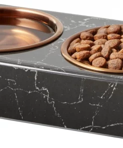 Frisco Copper Stainless Steel Double Dog & Cat Bowls with Black Marble Stand, 0.75 Cups -PetNest Shop 253058 PT3. SY630 V1616593931
