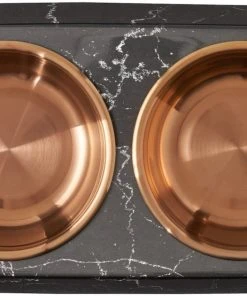 Frisco Copper Stainless Steel Double Dog & Cat Bowls with Black Marble Stand, 0.75 Cups -PetNest Shop 253058 PT4. SY630 V1616595761