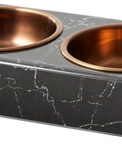Frisco Copper Stainless Steel Double Dog & Cat Bowls with Black Marble Stand, 0.75 Cups -PetNest Shop 253058 PT6. SY630 V1616595467