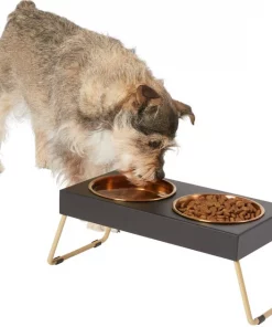 Frisco Copper Stainless Steel Elevated Foldable Double Dog & Cat Bowls