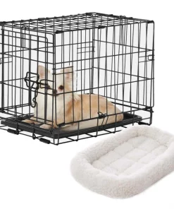 Frisco Fold & Carry Single Door Collapsible Wire Dog Crate & Frisco Quilted Dog Crate Mat, Ivory