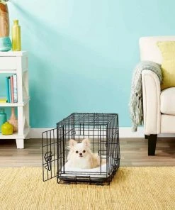 Frisco Fold & Carry Single Door Collapsible Wire Dog Crate & Frisco Quilted Dog Crate Mat, Ivory -PetNest Shop 255487 PT2. SY630 V1604078438