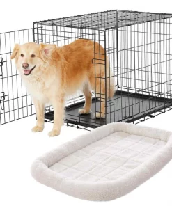 Frisco Fold & Carry Single Door Collapsible Wire Dog Crate, 36 inch & Frisco Quilted Dog Crate Mat, Ivory, 36-in