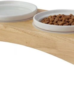 Frisco Ceramic Dog & Cat Double Diner with Elevated Wood Stand, 1.87 Cups -PetNest Shop 256052 PT4. SY630 V1615311799