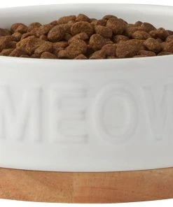 Frisco Round Meow Non-skid Ceramic Cat Bowl with Wood Base, 1.25 cups -PetNest Shop 256078 PT3. SY630 V1615313181