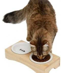Frisco Double Elevated Cat Bowl with Wood Stand, 0.62 Cup