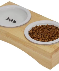 Frisco Double Elevated Cat Bowl with Wood Stand, 0.62 Cup -PetNest Shop 256082 PT3. SY630 V1615312021