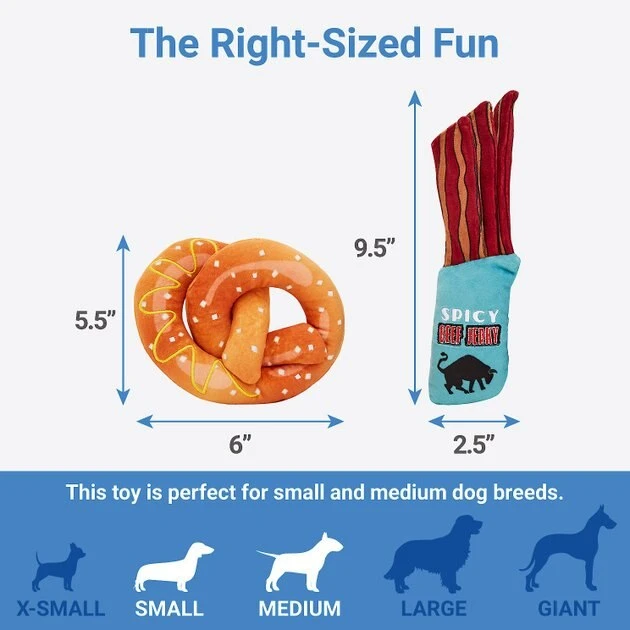 Frisco Road Trip Jerky & Pretzel Plush Squeaky Dog Toy, 2 count 4 Frisco Road Trip Jerky & Pretzel Plush Squeaky Dog Toy, 2 count - Image 2