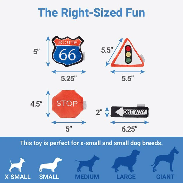 Frisco Road Trip Traffic Signs Plush Squeaky Dog Toy, 4 count 4 Frisco Road Trip Traffic Signs Plush Squeaky Dog Toy, 4 count - Image 2