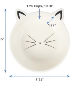 Frisco Cat Face Non-skid Ceramic Dog Bowl, White, 1.25 Cups -PetNest Shop 270229 PT1. SY630 V1620913307
