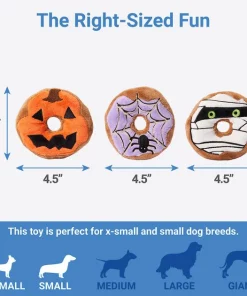 Frisco Halloween Donuts Plush Squeaky Dog Toy, 3 count -PetNest Shop 270369 PT1. SY630 V1626284187