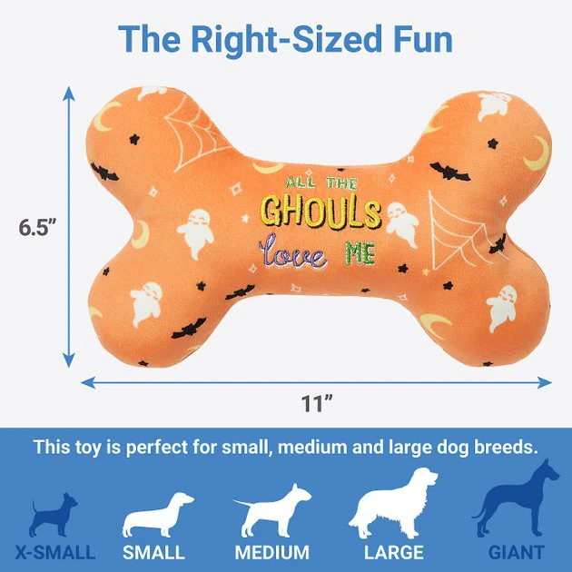 Frisco Halloween All the Ghouls Love Me Bone Reversible Plush Squeaky Dog Toy 4 Frisco Halloween All the Ghouls Love Me Bone Reversible Plush Squeaky Dog Toy - Image 2
