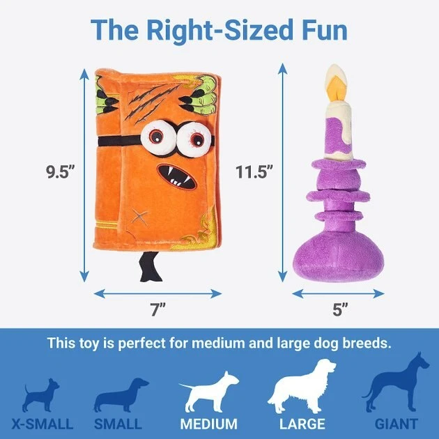 Frisco Halloween Monster Book & Candle Plush Squeaky Dog Toy, 2 count 4 Frisco Halloween Monster Book & Candle Plush Squeaky Dog Toy, 2 count - Image 2