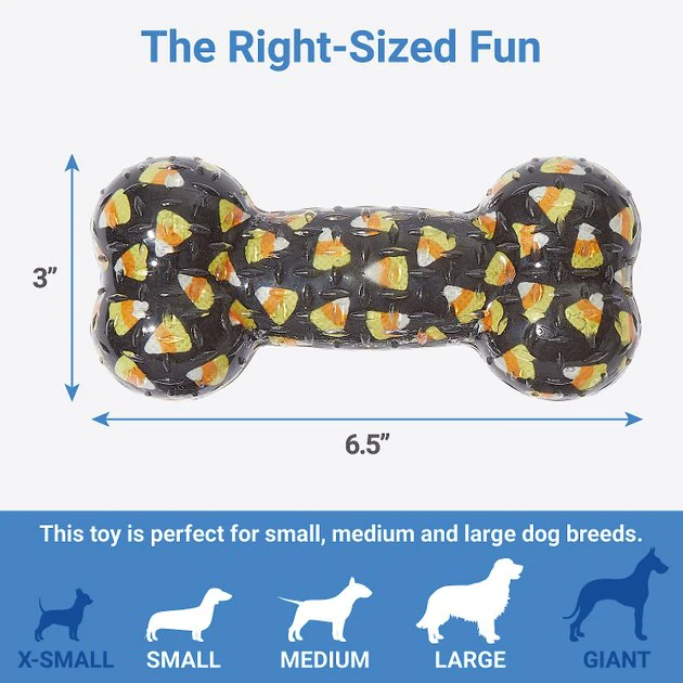 Frisco Halloween Candy Corn & Ghosts TPR Bone Squeaky Dog Toy, 2 count 4 Frisco Halloween Candy Corn & Ghosts TPR Bone Squeaky Dog Toy, 2 count - Image 2