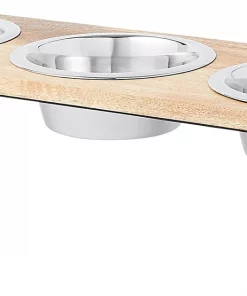 Frisco Dark Wooden Triple Elevated Stainless Steel Dog & Cat Bowl