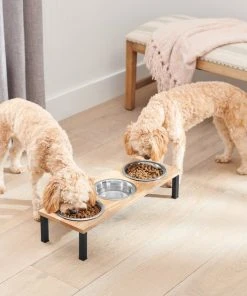 Frisco Dark Wooden Triple Elevated Stainless Steel Dog & Cat Bowl -PetNest Shop 277570 PT2. SY630 V1630345911