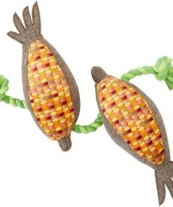 Frisco Fall Harvest Corn Plush with Rope Plush with Rope Squeaky Dog Toy