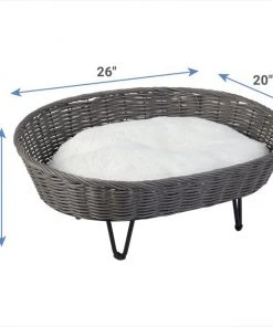 Frisco Elevated Rectangle Wicker Dog & Cat Bed with Eyelash Faux Fur Cushion -PetNest Shop 296678 PT1. SY630 V1633353129