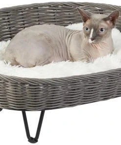 Frisco Elevated Rectangle Wicker Dog & Cat Bed with Eyelash Faux Fur Cushion -PetNest Shop 296678 PT2. SY630 V1633727736