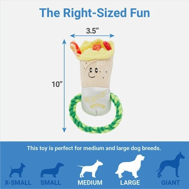Frisco Brunch Breakfast Burrito Plush with Rope Squeaky Dog Toy 4 Frisco Brunch Breakfast Burrito Plush with Rope Squeaky Dog Toy - Image 2