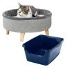 Frisco Modern Round Elevated Cat Bed + Frisco High Sided Cat Litter Box, Navy, Extra Large 24-in -PetNest Shop 297988 MAIN. SY630 V1621259835