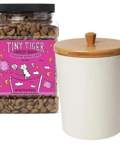 Tiny Tiger||Frisco Tiny Tiger Crunchy Bunch, Fearless Feathers and Gracious Gills, Chicken & Seafood Flavor Cat Treats, 20-oz Jar + Frisco Melamine Dog & Cat Treat Jar with Bamboo Lid, 8 Cups