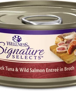 Wellness||Frisco Wellness CORE Signature Selects Flaked Skipjack Tuna & Wild Salmon Entree in Broth Grain-Free Canned Cat Food, 5.3-oz, case of 12 + Frisco Wave Cat Scratcher Toy with Catnip, Tropical Palms -PetNest Shop 298724 PT1. SY630 V1623204740