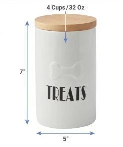 Frisco Ceramic Bowl with Wood Base, 2.5 Cups + Treat Jar, 4 Cups -PetNest Shop 302412 PT6. SY630 V1623085958